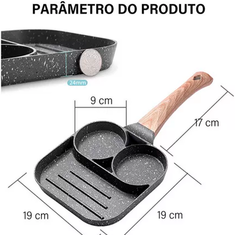 Frigideira Antiaderente Indução 3 em 1 Ovo Hambúrguer 3 Partes Marqs Home